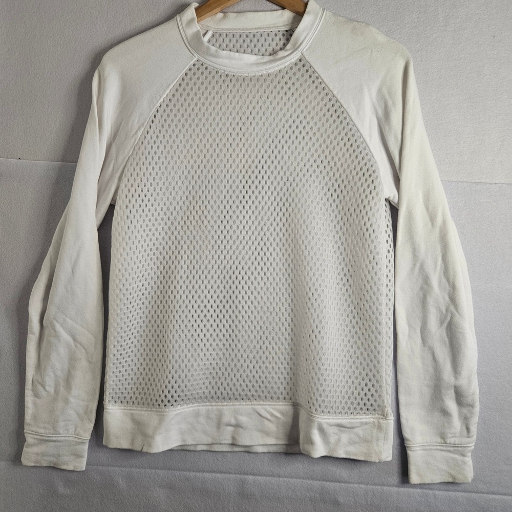 Alo Yoga White Mesh Panel Long‎ Sleeve Sweatshirt Pullover Workout Top